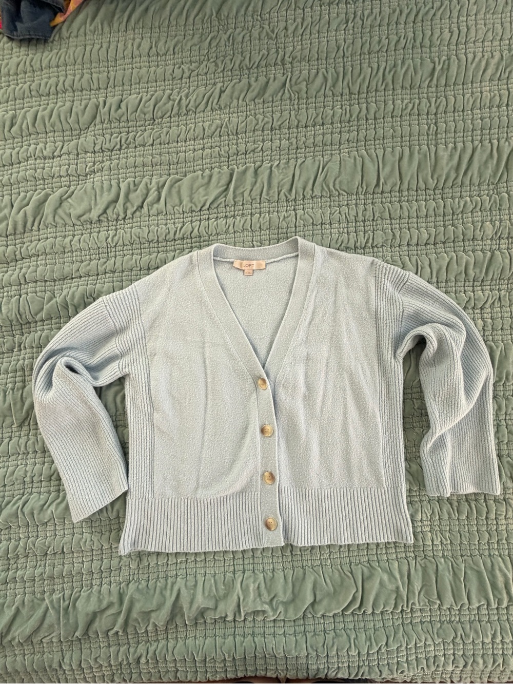 LOFT Pale Blue V-Neck Button Cardigan-Med